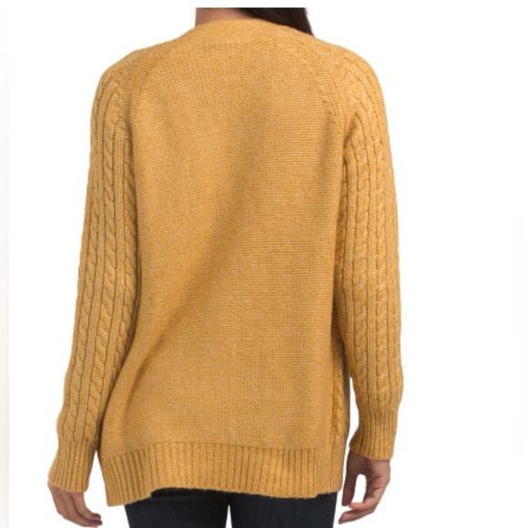 Cupcakes & Cashmere Mustard Tan Long Cable Cardigan with Bobbles & Pockets Large - Picture 6 of 7